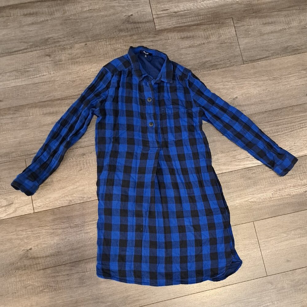 Madewell navy blue and black flannel shirt dress